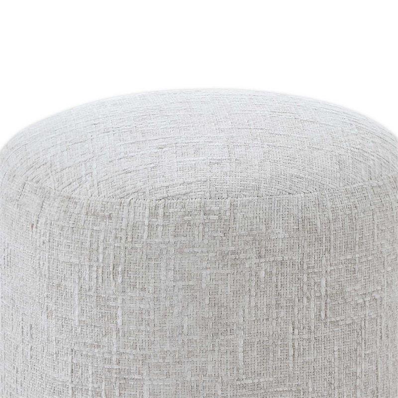 Accent Stool- Foam Fill Off White Polyester- Brushed Brass Iron 18 Inch