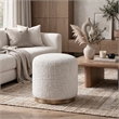 Accent Stool- Foam Fill Off White Polyester- Brushed Brass Iron 18 Inch