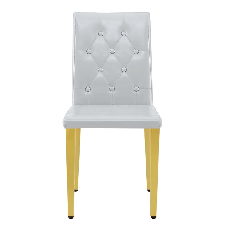 Reeva Dining Chairs with Gold Metal Legs- Set of 4- Gray Faux Leather
