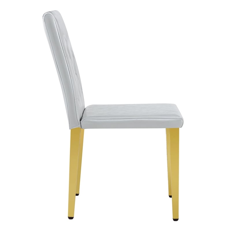 Reeva Dining Chairs with Gold Metal Legs- Set of 4- Gray Faux Leather