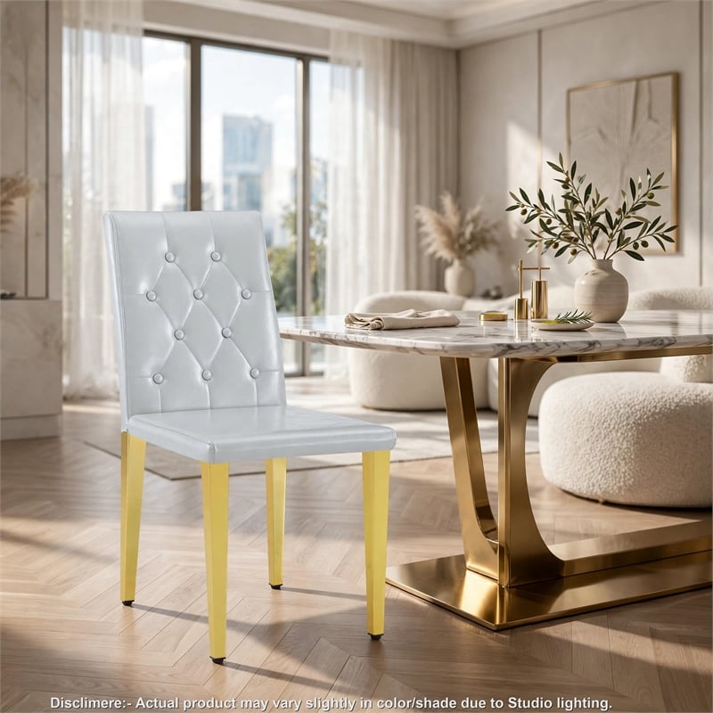 Reeva Dining Chairs with Gold Metal Legs- Set of 4- Gray Faux Leather