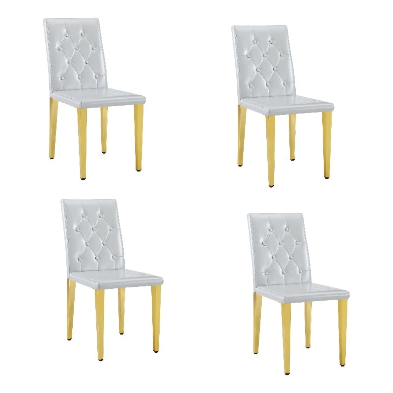 Reeva Dining Chairs with Gold Metal Legs- Set of 4- Gray Faux Leather