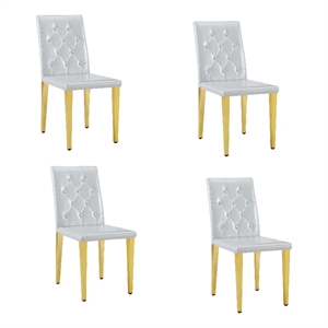 Reeva Dining Chairs with Gold Metal Legs- Set of 4- Gray Faux Leather