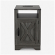 Layla Nightstand- Charging Station- Shelf- and Cabinet- Dark Gray Wood