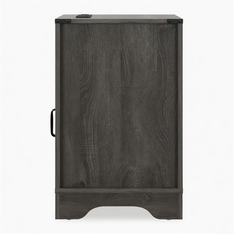 Layla Nightstand- Charging Station- Shelf- and Cabinet- Dark Gray Wood