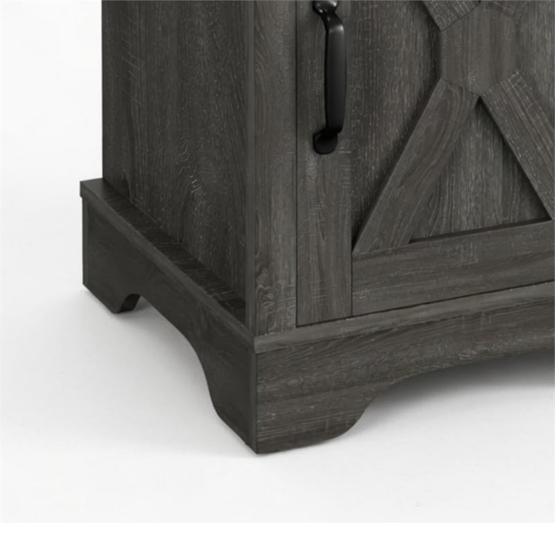 Layla Nightstand- Charging Station- Shelf- and Cabinet- Dark Gray Wood