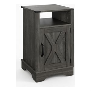 Layla Nightstand- Charging Station- Shelf- and Cabinet- Dark Gray Wood