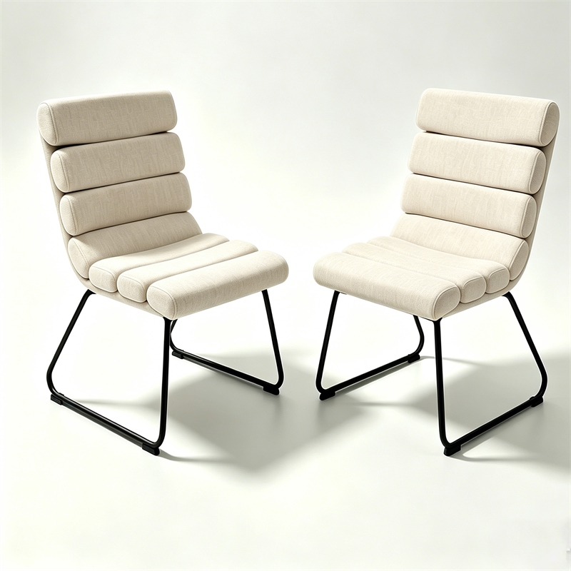 Saina Modern Dining Chairs with Metal Frame- Set of 2- Beige Fabric
