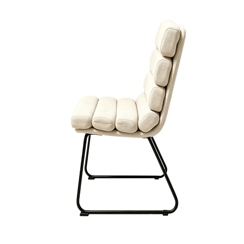 Saina Modern Dining Chairs with Metal Frame- Set of 2- Beige Fabric