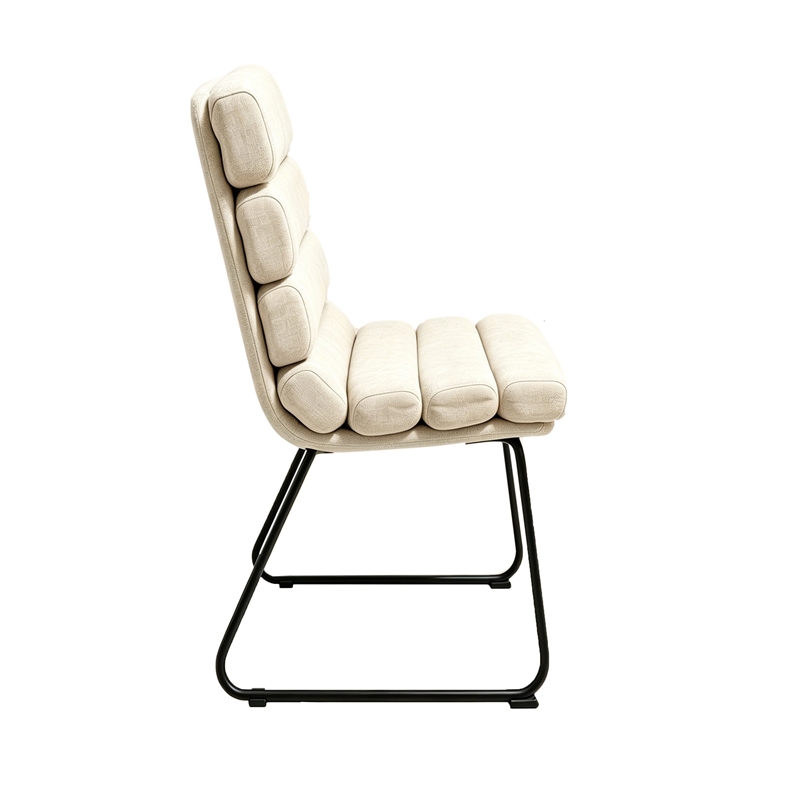 Saina Modern Dining Chairs with Metal Frame- Set of 2- Beige Fabric