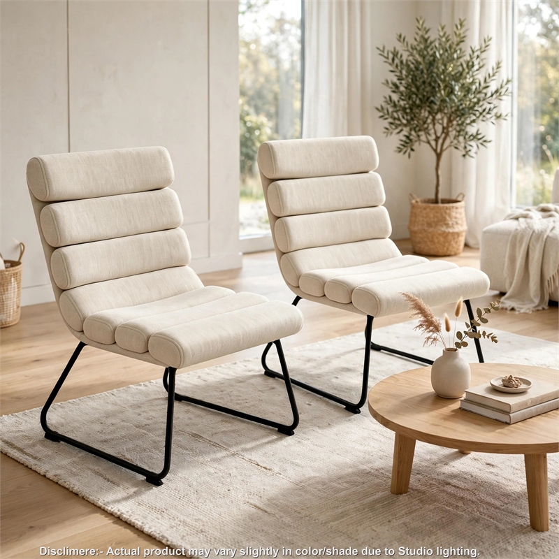 Saina Modern Dining Chairs with Metal Frame- Set of 2- Beige Fabric