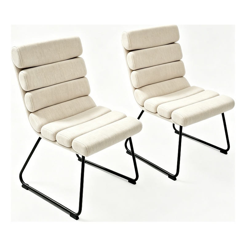 Saina Modern Dining Chairs with Metal Frame- Set of 2- Beige Fabric