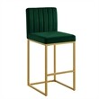 Enola Counter-Height Bar Stool Chair- Set of 2- Gold Metal- Jade Velvet