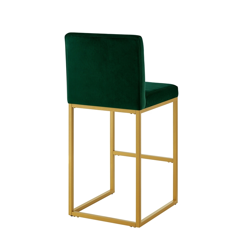 Enola Counter-Height Bar Stool Chair- Set of 2- Gold Metal- Jade Velvet