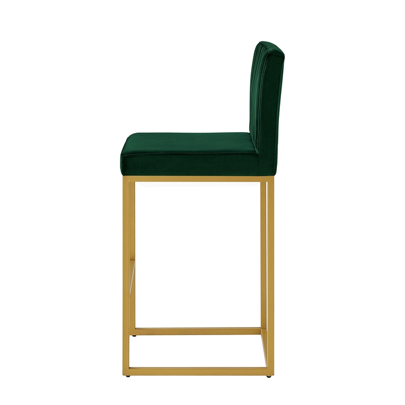 Enola Counter-Height Bar Stool Chair- Set of 2- Gold Metal- Jade Velvet