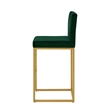 Enola Counter-Height Bar Stool Chair- Set of 2- Gold Metal- Jade Velvet