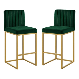 Enola Counter-Height Bar Stool Chair- Set of 2- Gold Metal- Jade Velvet