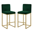Enola Counter-Height Bar Stool Chair- Set of 2- Gold Metal- Jade Velvet