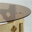 Bekko Round Coffee Table with Glass Top- Carved Natural Wood Base 32 Inch