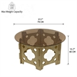 Bekko Round Coffee Table with Glass Top- Carved Natural Wood Base 32 Inch