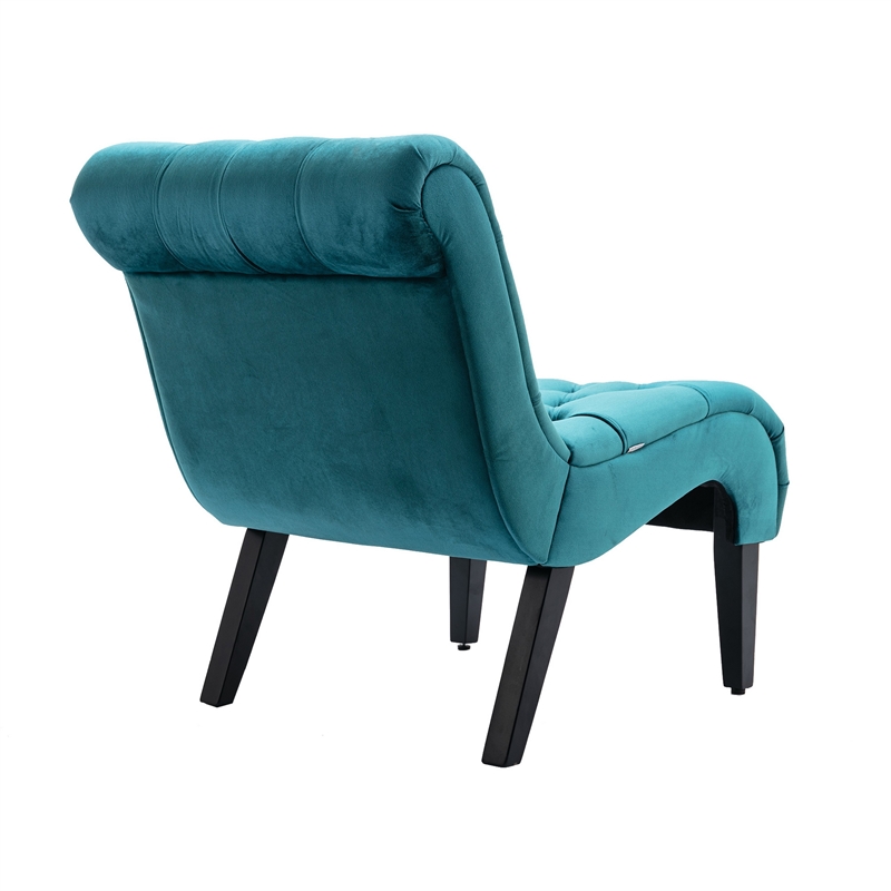 Zulfi Accent Chair with Tufted Back and Wooden Legs- Teal Velvet