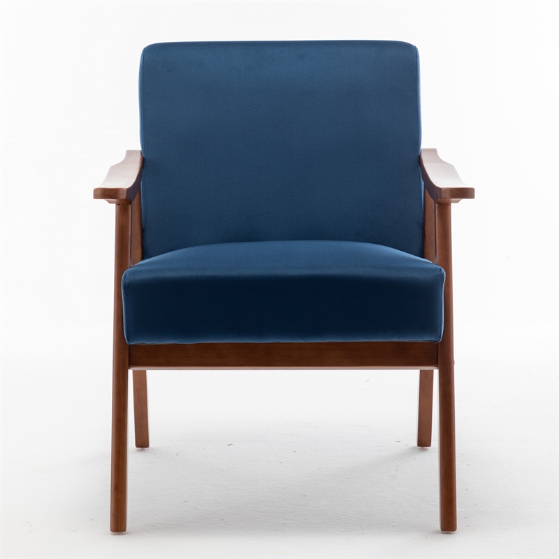 Norry Mid-Century Accent Chair with Solid Wood Frame- Blue Velvet