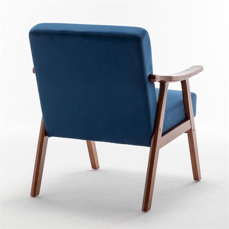 Norry Mid-Century Accent Chair with Solid Wood Frame- Blue Velvet