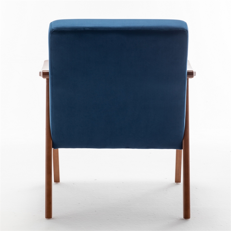 Norry Mid-Century Accent Chair with Solid Wood Frame- Blue Velvet