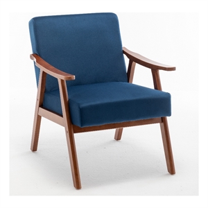 Norry Mid-Century Accent Chair with Solid Wood Frame- Blue Velvet