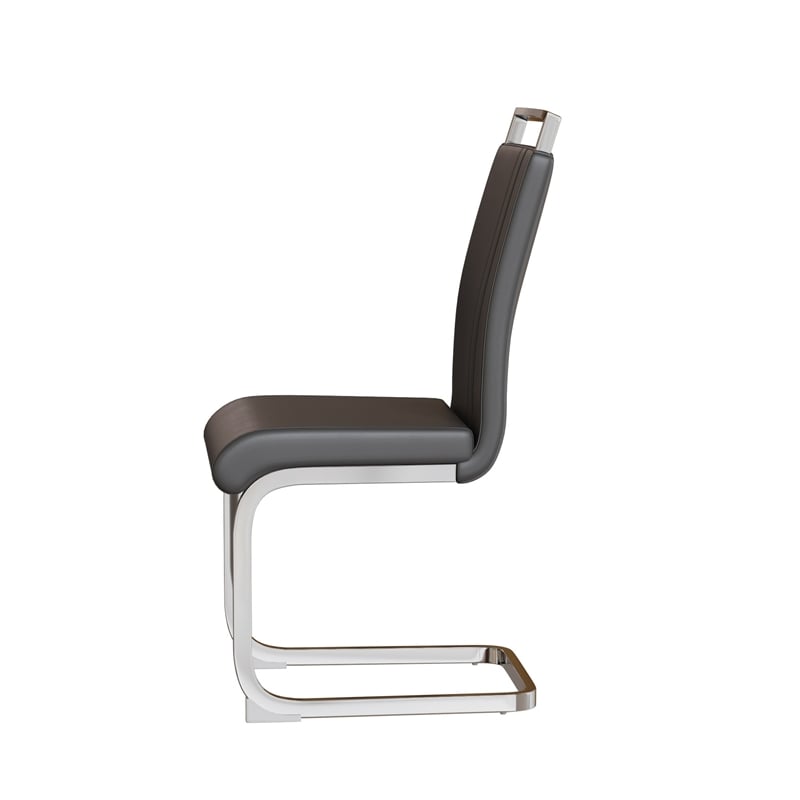 Yuna Dining Chairs with Chrome Metal Base- Set of 2- Gray PU Leather