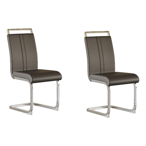 Yuna Dining Chairs with Chrome Metal Base- Set of 2- Gray PU Leather