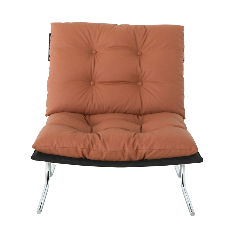 Edens Accent Chair with Chrome Metal Frame- Brown Tufted Faux Leather