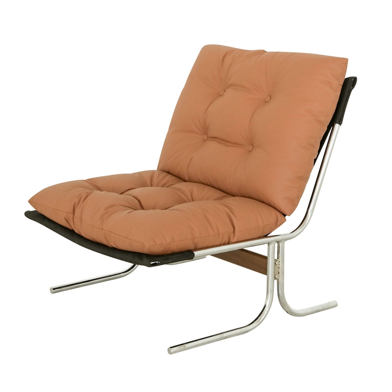 Edens Accent Chair with Chrome Metal Frame- Brown Tufted Faux Leather