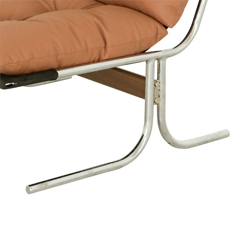 Edens Accent Chair with Chrome Metal Frame- Brown Tufted Faux Leather