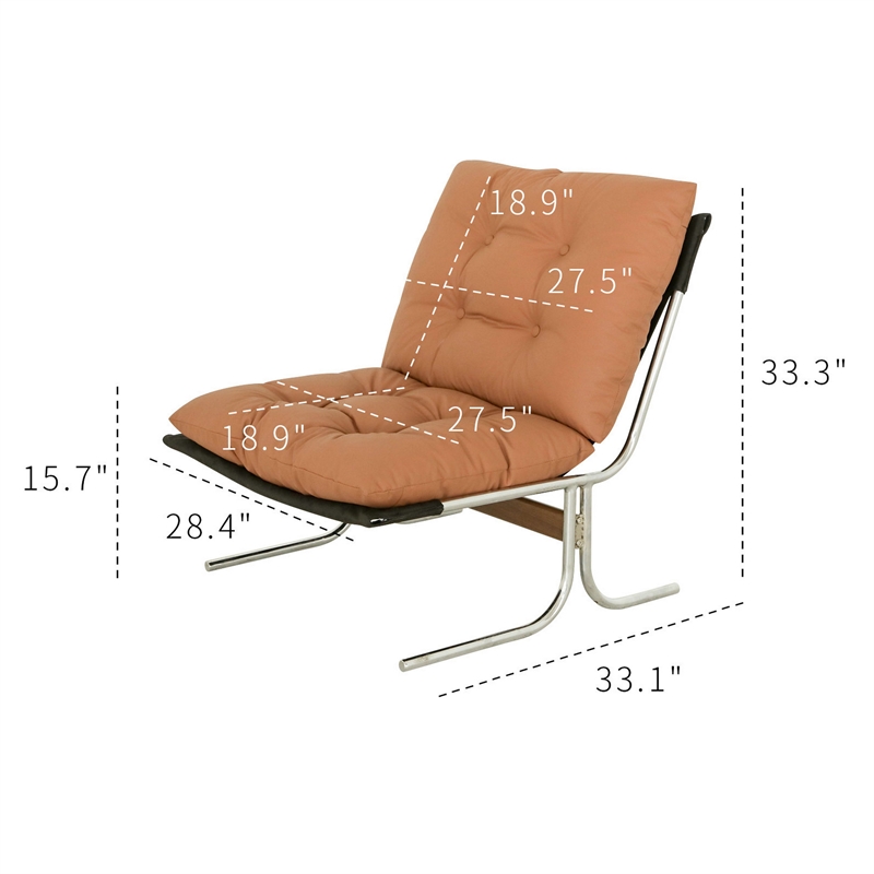 Edens Accent Chair with Chrome Metal Frame- Brown Tufted Faux Leather