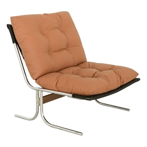 Edens Accent Chair with Chrome Metal Frame- Brown Tufted Faux Leather