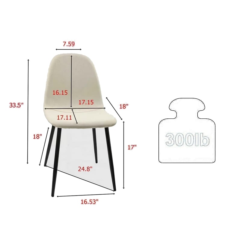Evex Modern Dining Chairs Set of 4 with Black Metal Legs- Beige Linen