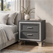 Lizzy Nightstand with Glitter Trim- Metal Legs- 2 Drawers- Gray Velvet