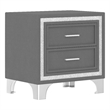 Lizzy Nightstand with Glitter Trim- Metal Legs- 2 Drawers- Gray Velvet