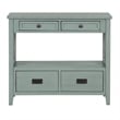 Freddy Sofa Console Table- 4 Drawers and Shelf- Blue Pine Wood 36 Inch