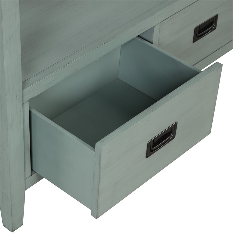 Freddy Sofa Console Table- 4 Drawers and Shelf- Blue Pine Wood 36 Inch