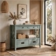 Freddy Sofa Console Table- 4 Drawers and Shelf- Blue Pine Wood 36 Inch
