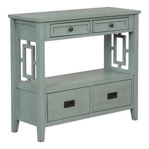 Freddy Sofa Console Table- 4 Drawers and Shelf- Blue Pine Wood 36 Inch