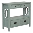 Freddy Sofa Console Table- 4 Drawers and Shelf- Blue Pine Wood 36 Inch