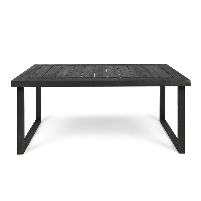 Outdoor Dining Table- Slatted Rectangular Top- Sandblasted Gray 69 Inch