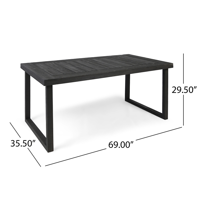 Outdoor Dining Table- Slatted Rectangular Top- Sandblasted Gray 69 Inch
