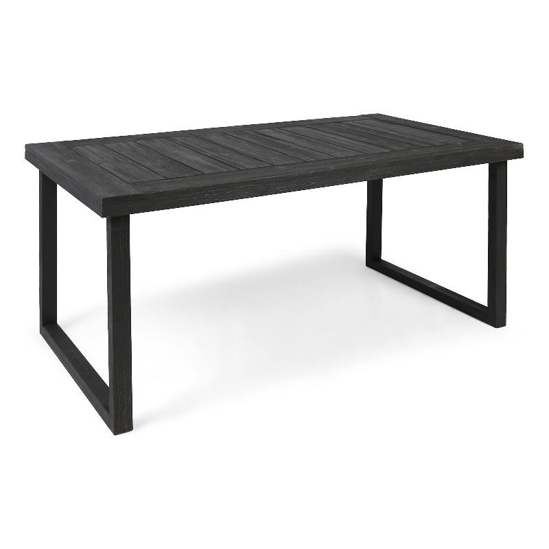 Outdoor Dining Table- Slatted Rectangular Top- Sandblasted Gray 69 Inch