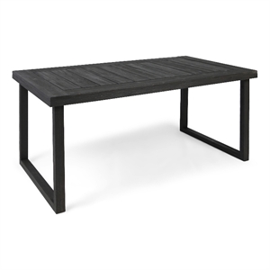 Outdoor Dining Table- Slatted Rectangular Top- Sandblasted Gray 69 Inch