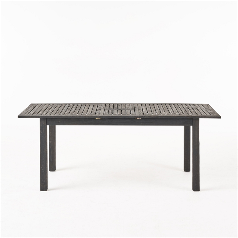 Outdoor Expandable Dining Table with Umbrella Hole- Dark Gray- 63-79 Inch
