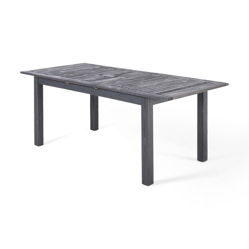 Outdoor Expandable Dining Table with Umbrella Hole- Dark Gray- 63-79 Inch